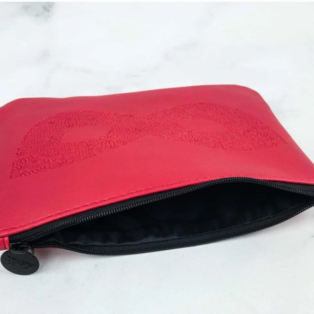 Ipsy Faux Red Leather Masquerade Cosmetic Glam Bag